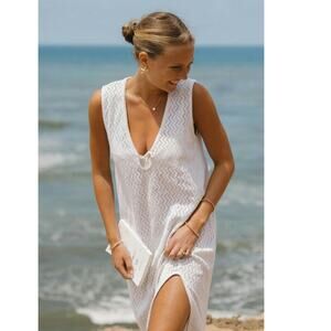 Sitano XL Sorrento White Crochet Swim Beach Coverup Long Resort Wear Vacation